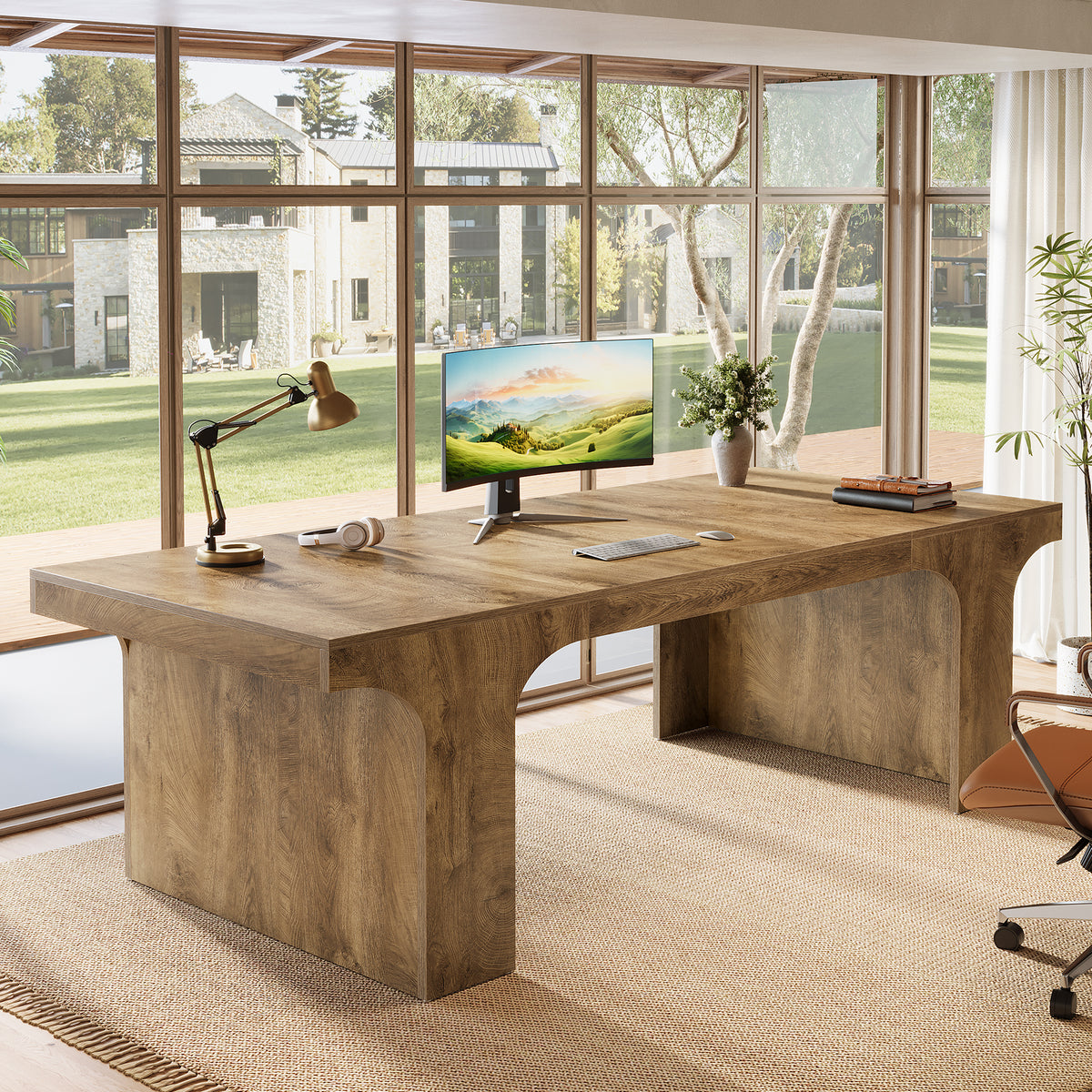 180 cm Office Desk for Two, Modern Wood-Look Work Desk