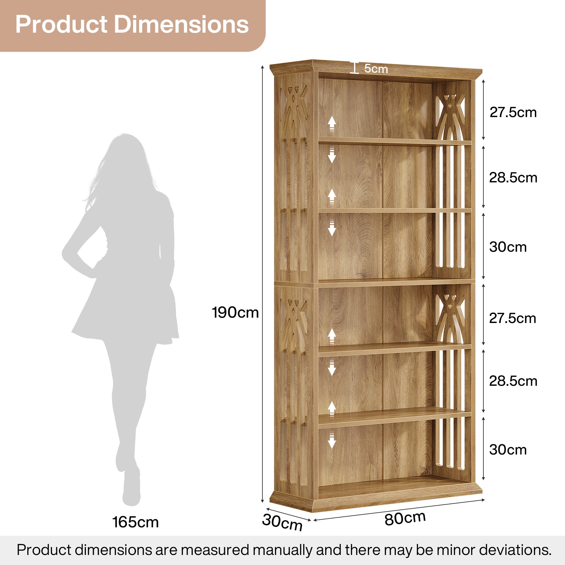 190cm 6-Tier Bookshelf, Tall Bookcase with Adjustable Display Shelves