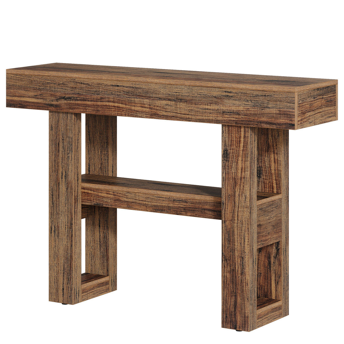 105 cm Narrow Console Table with 2 Shelves, Rustic Brown Entryway Table