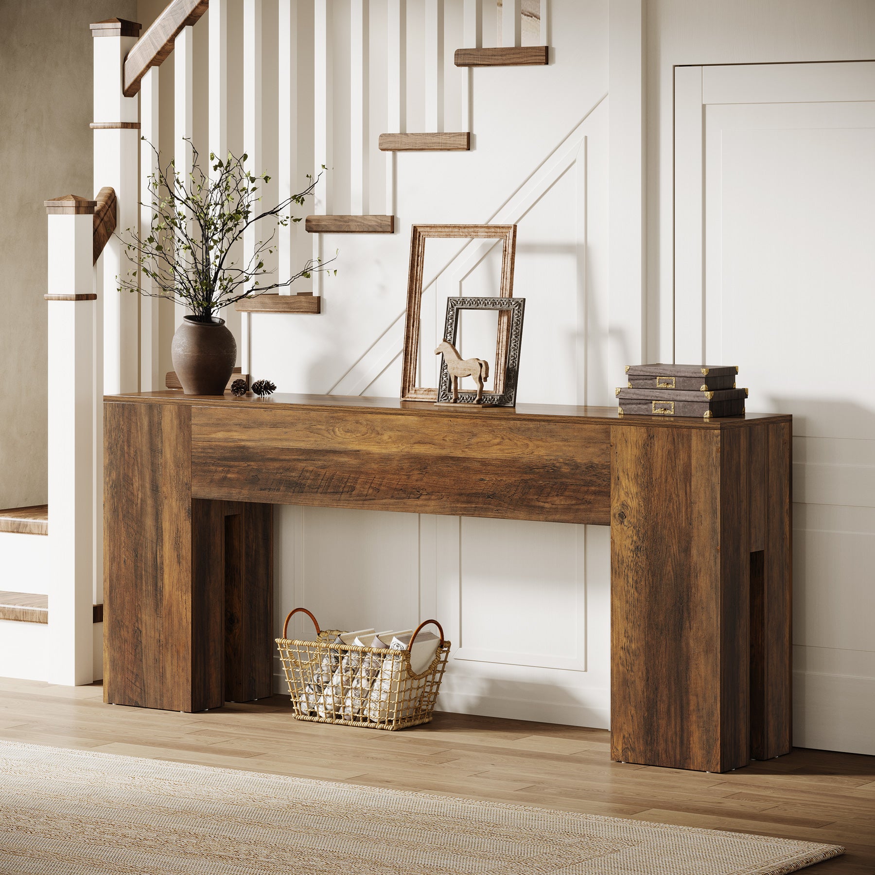 180cm Farmhouse Console Table, Long Sofa Table Behind Couch for Entryway & Hallway