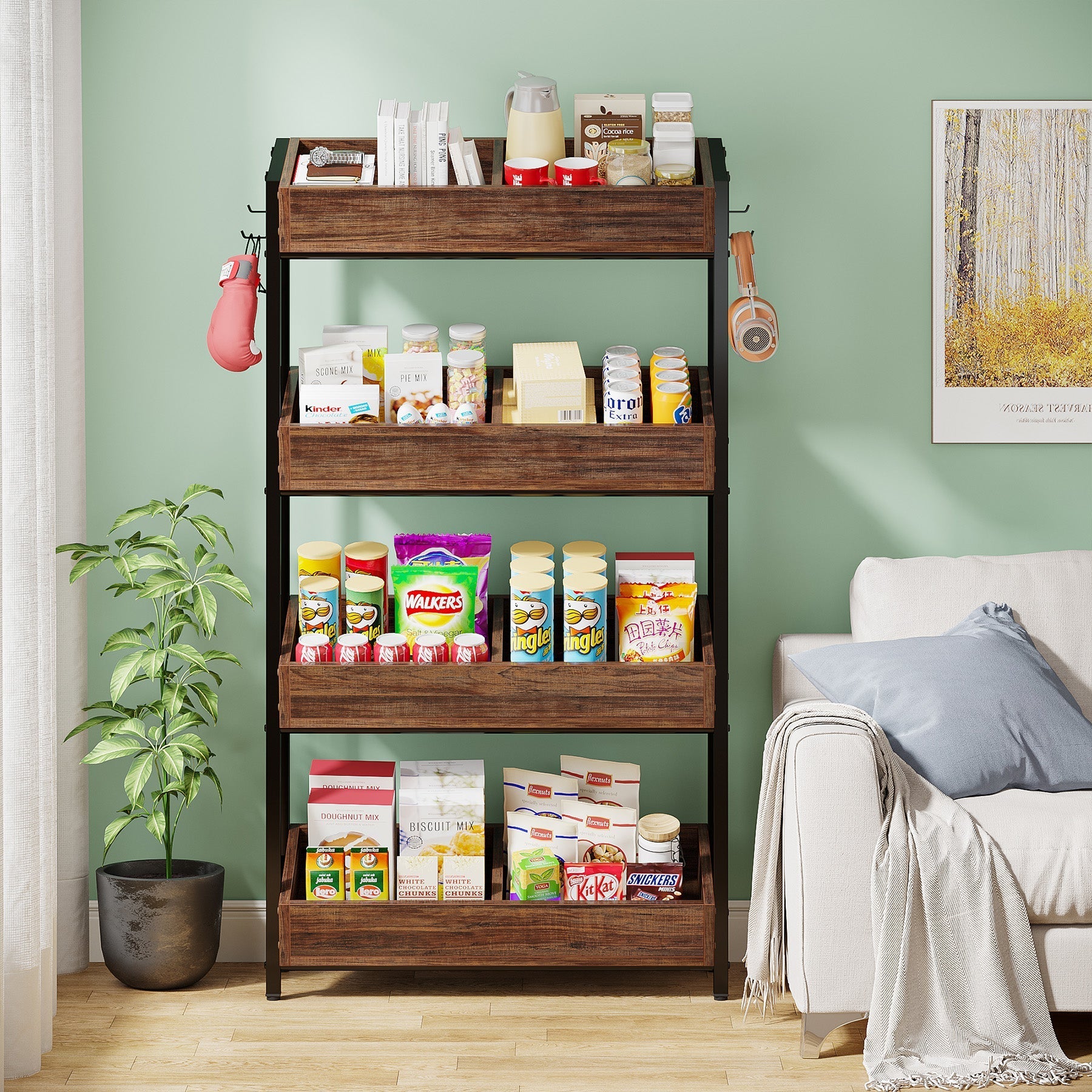Wood Fruit Vegetable Storage Rack Stand, 4-Tier Storage Organizer Tribesigns
