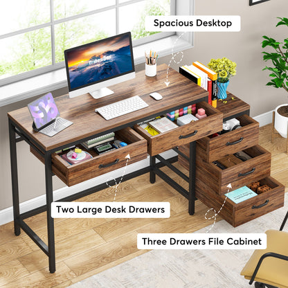 5-Drawer Computer Desk, Study Writing Table with Reversible Drawer Cabinet Tribesigns