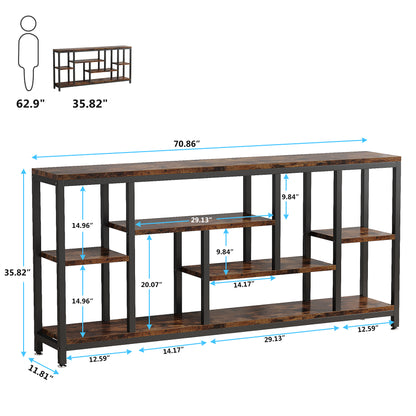 180 cm Console Table, Long Sofa Table with 3-Tier Storage Shelves