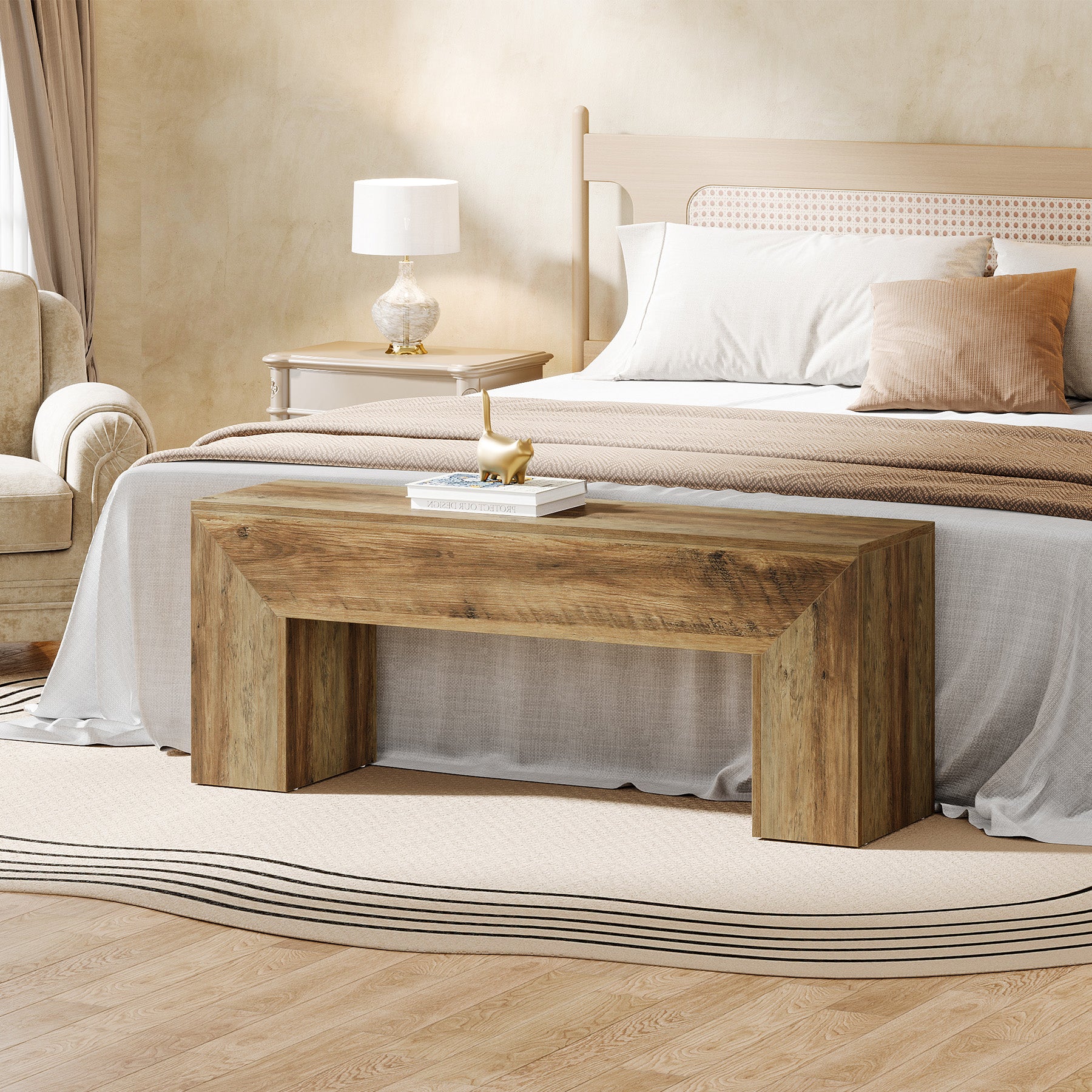 120cm Wooden Entryway Bench Seat, Farmhouse Bench for Bedroom, Living Room & Hallway