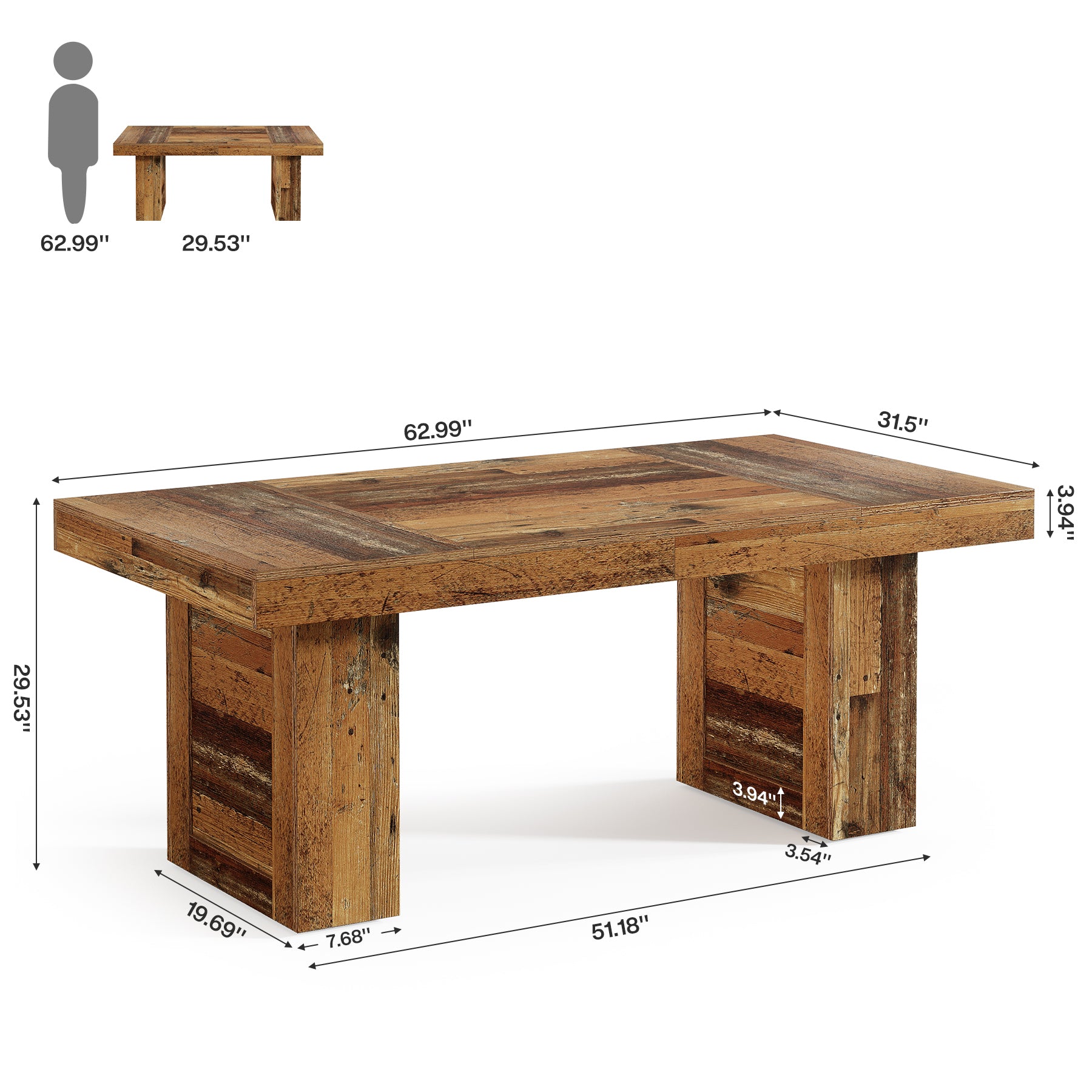 160 cm Farmhouse Dining Table for 6–8, Rectangular Wooden Kitchen Table with Heavy-Duty Legs