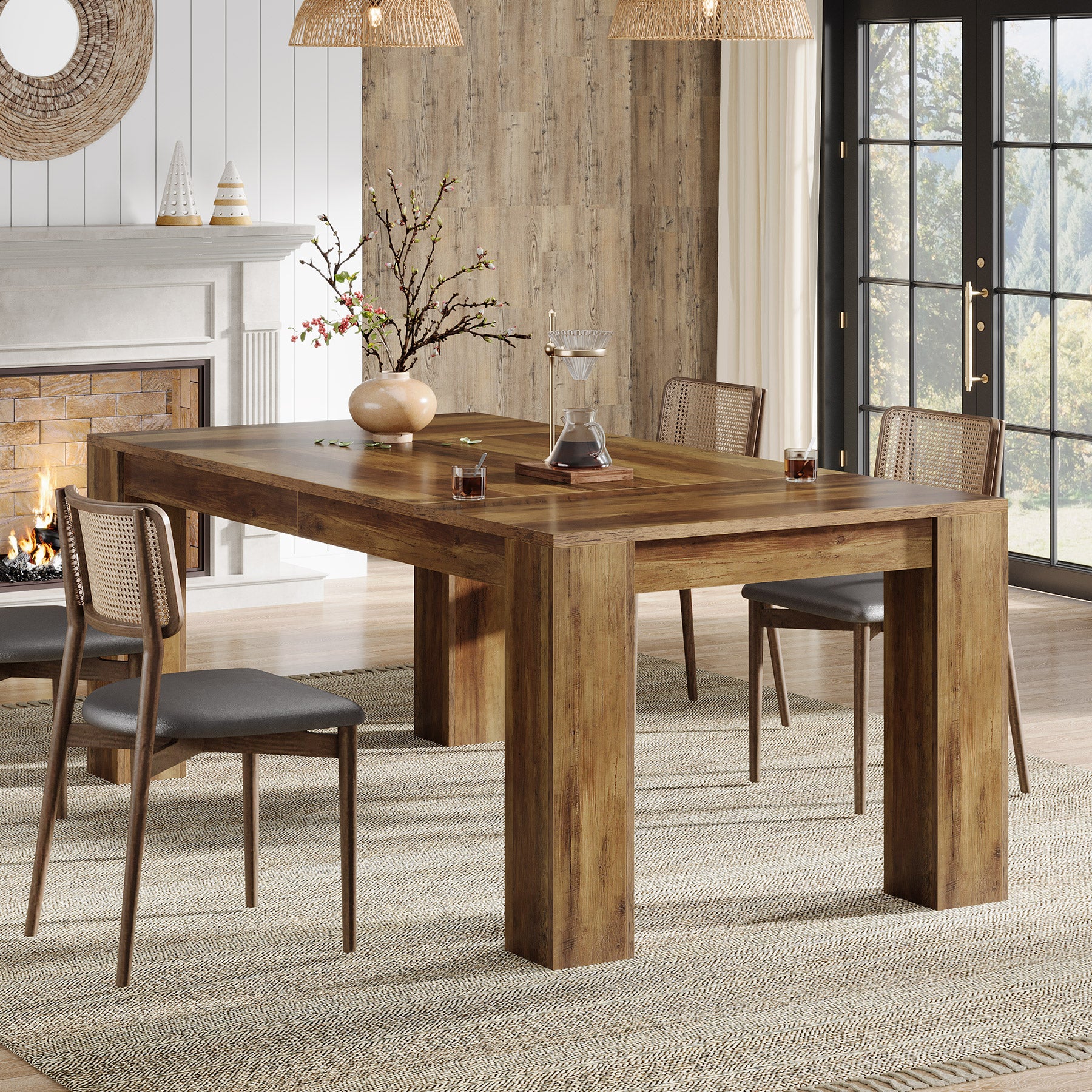160cm Dining Table, Farmhouse Kitchen Dinner Table for 4-6 People