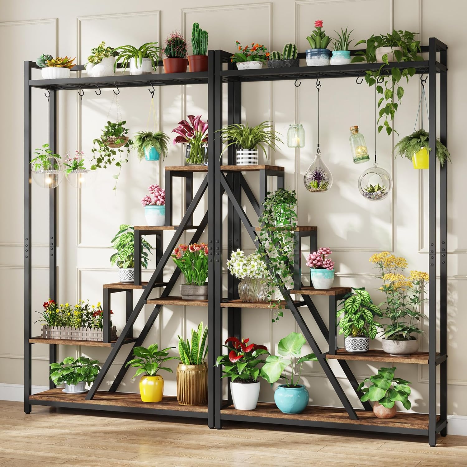 180cm Plant Stand, 7-Tier Display Rack Plant Shelf with 5 S-Hooks