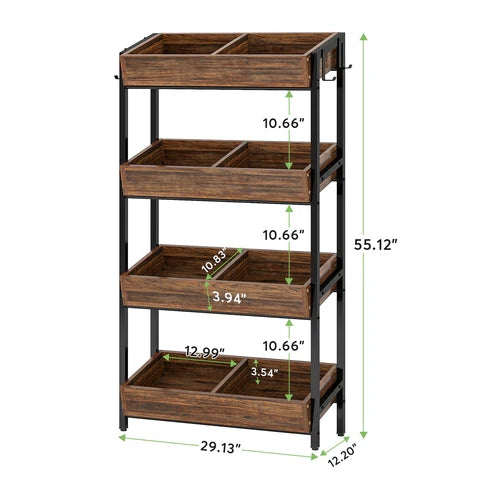 Wood Fruit Vegetable Storage Rack Stand, 4-Tier Storage Organizer
