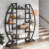 140 CM Bookshelf, 5-Tier Oval Bookcase Etagere Display Shelves 3