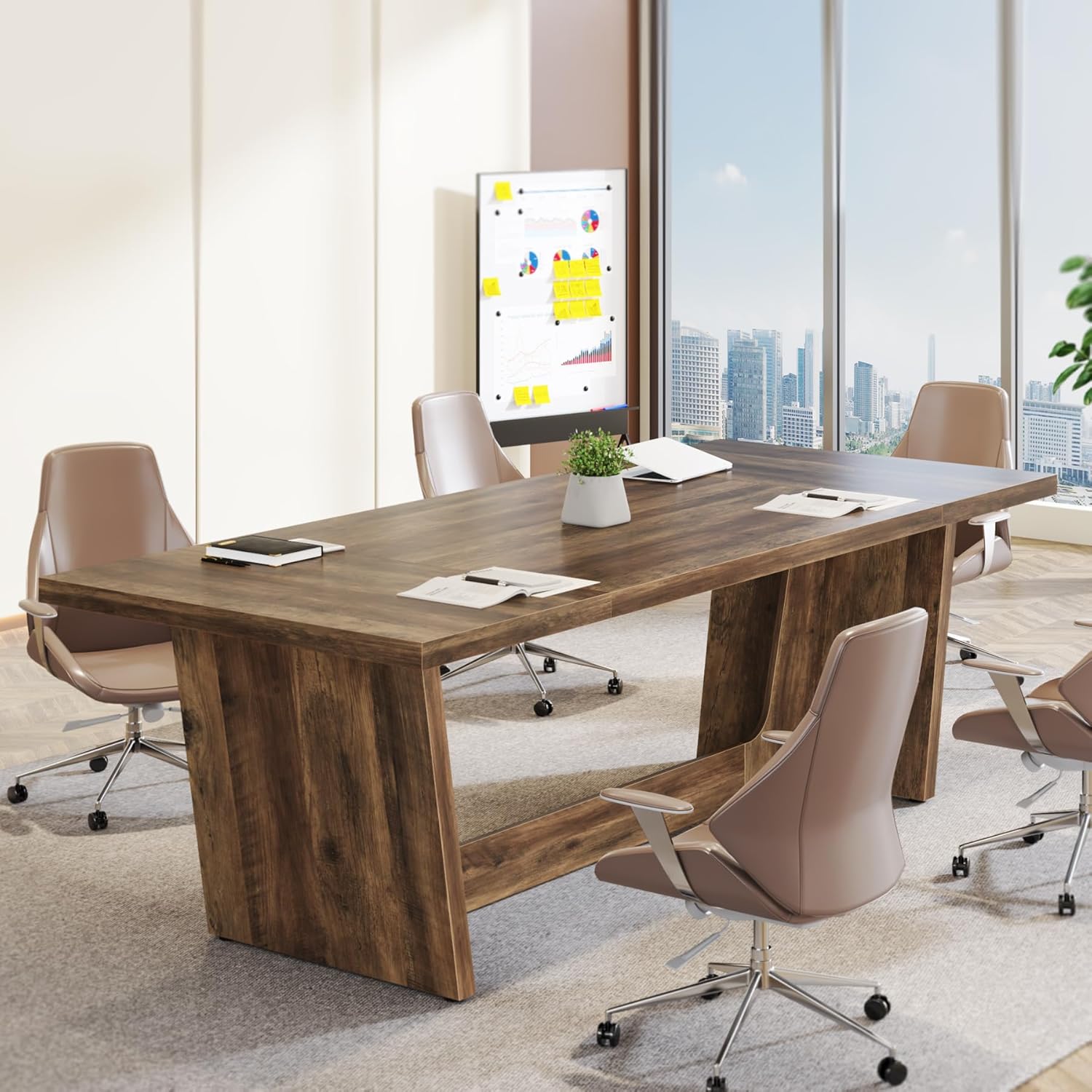 70.8" Executive Desk, Home Office Computer Desk with Solid Wooden Pedestal