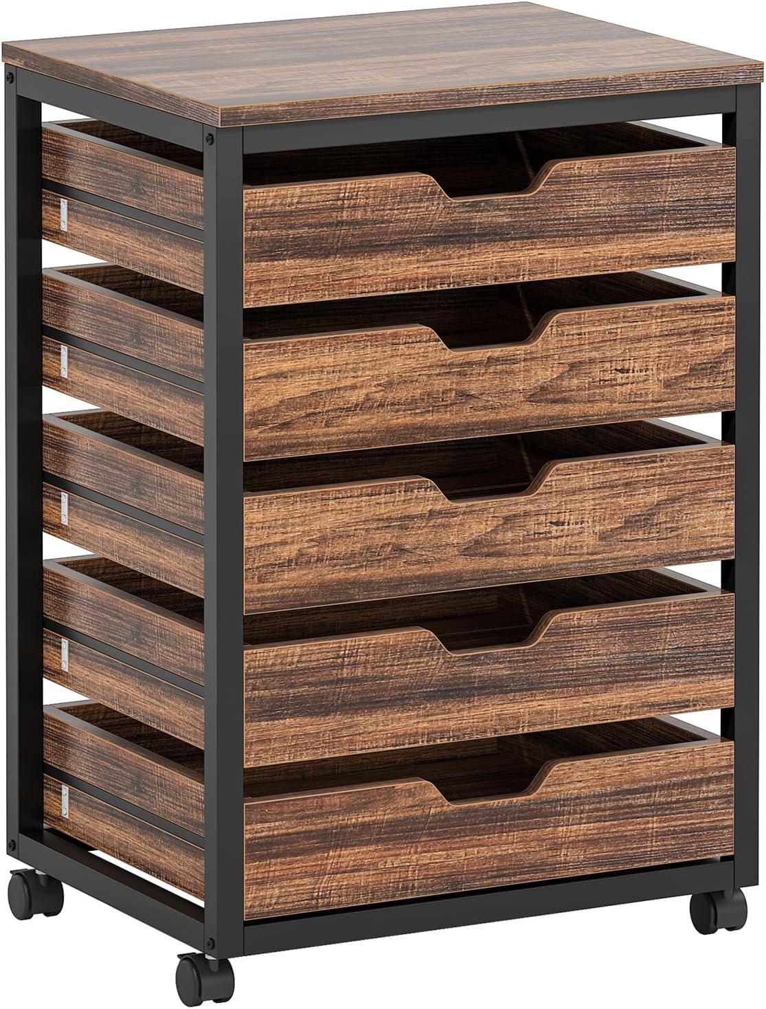 5-Drawer Chest, Industrial Storage Drawer Dresser Cabinet with Wheels