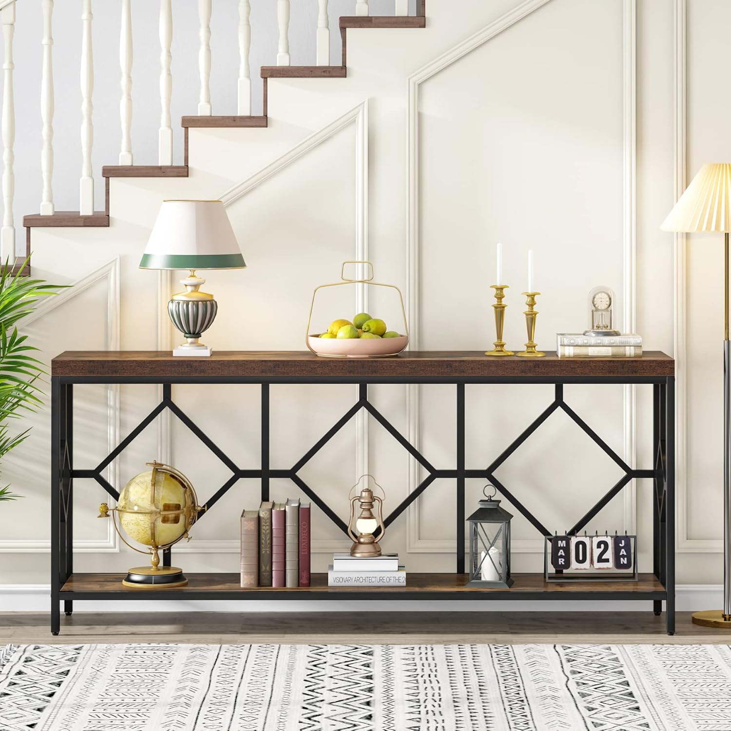 180cm Console Table, Industrial Sofa Table Hallway Table with Open Storage Shelf