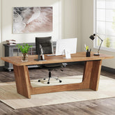 70.8" Executive Desk, Home Office Computer Desk with Solid Wooden Pedestal 3