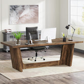 70.8" Executive Desk, Home Office Computer Desk with Solid Wooden Pedestal 3