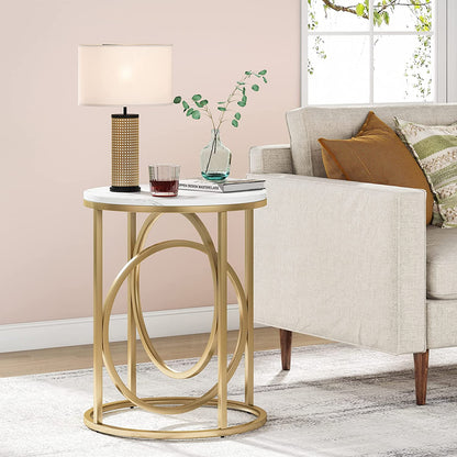 End Table, Modern Round Sofa Side Table with Faux Marble Top Tribesigns