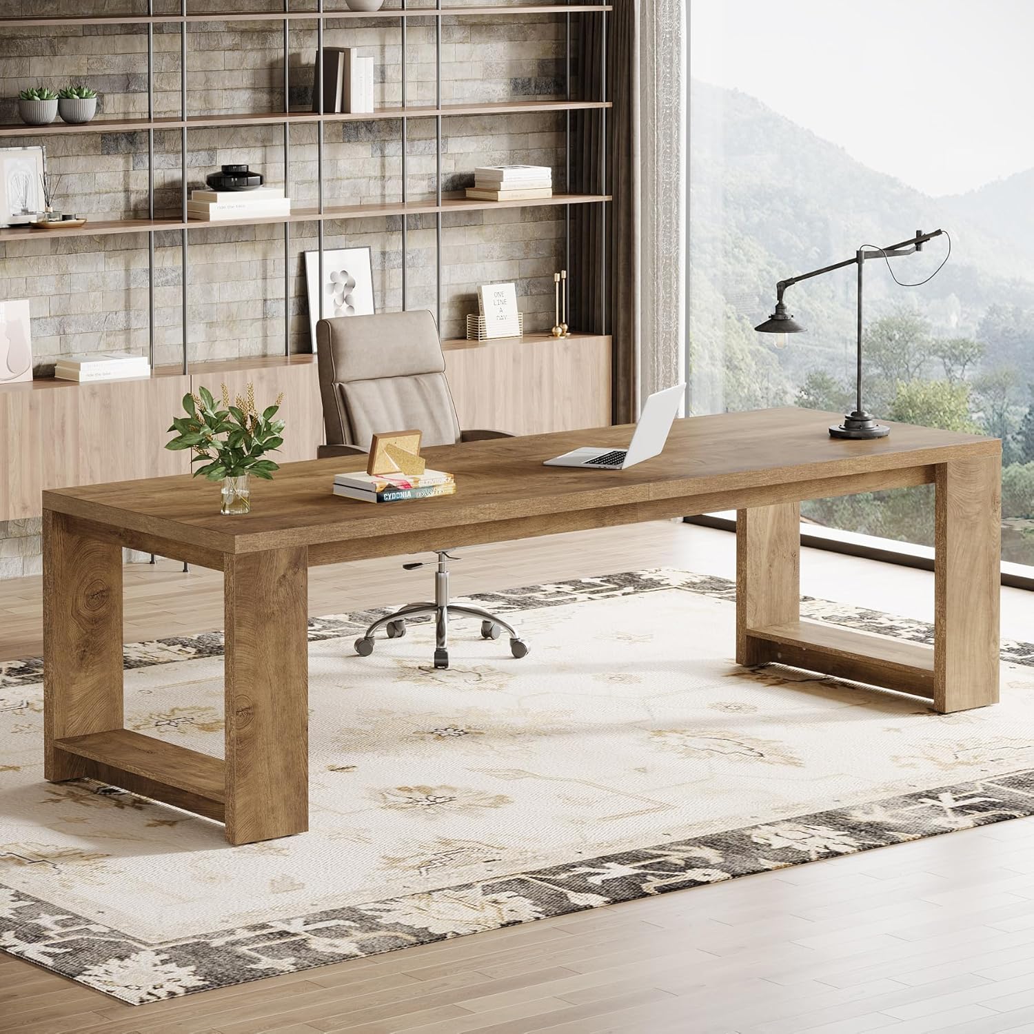 220cm Modern Two-Person Study Desk, Sturdy Executive Office Desk
