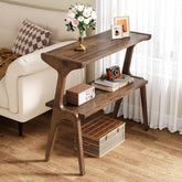 2-Tier Wood Side Table, Farmhouse Couch Side Table with Storage Shelves 3