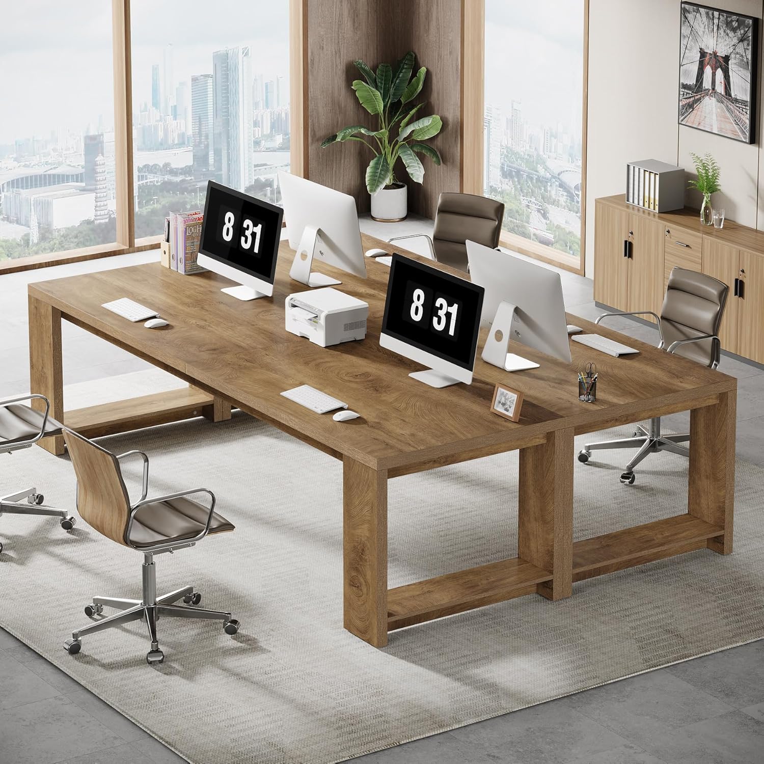 220cm Modern Two-Person Study Desk, Sturdy Executive Office Desk