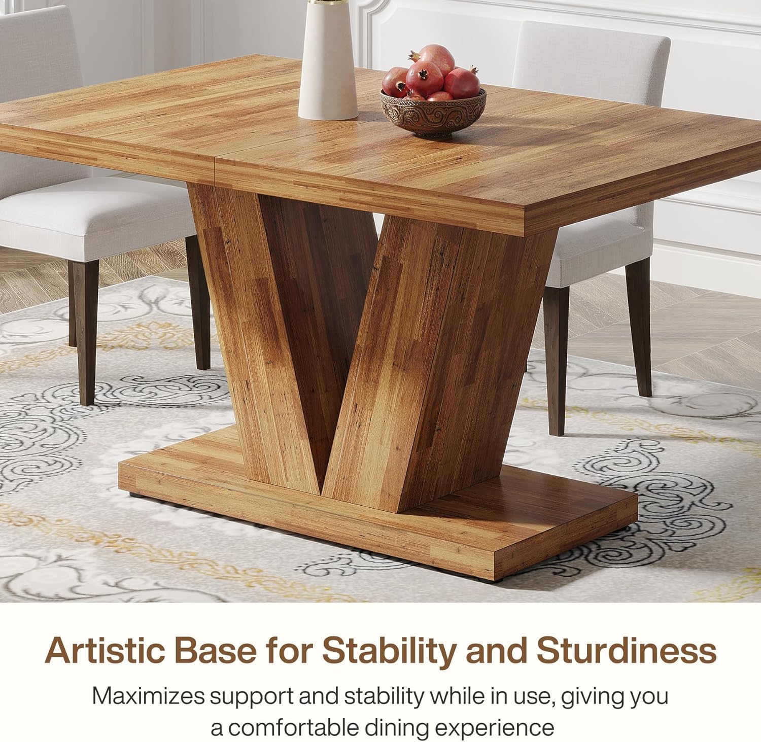 119cm Dining Table, Farmhouse Kitchen Dinner Table with Heavy Duty Pedestal for 4