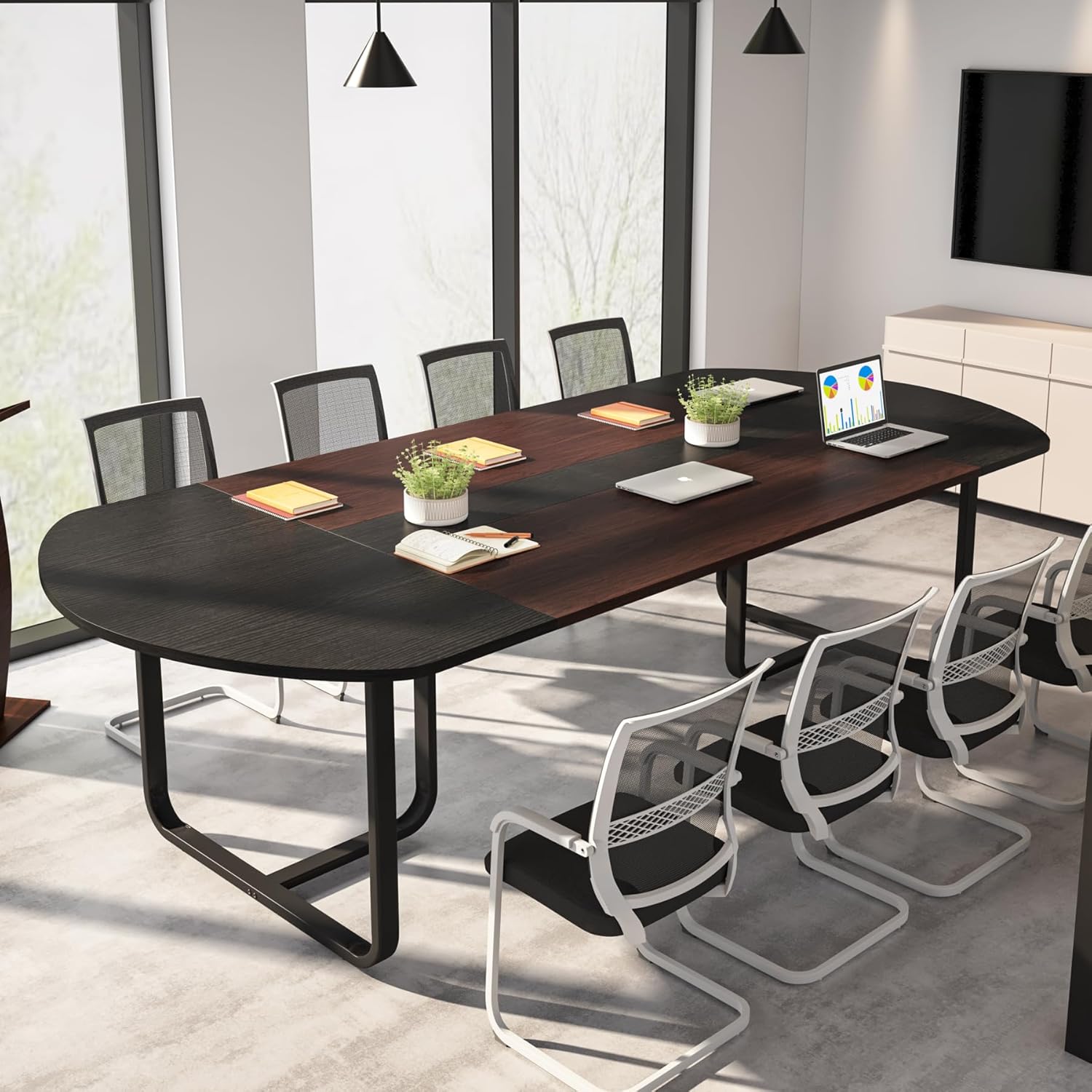 Tribesigns Conference Table, 180 cm Curved Meeting Tables Seminar Table for 4-6