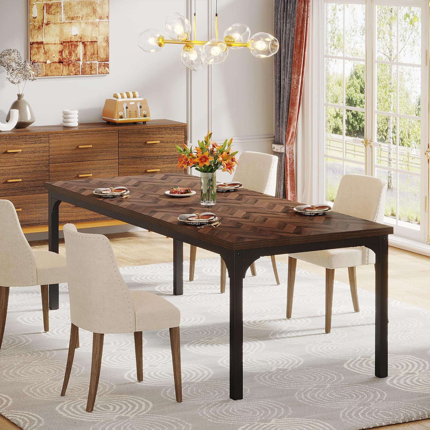 180cm Dining Table, Rectangular Wooden Kitchen Table for 6-8