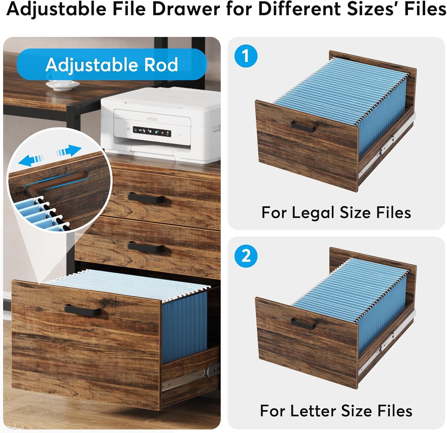 160 CM Computer Desk, Office Desk with Monitor Stand and File Drawer Cabinet