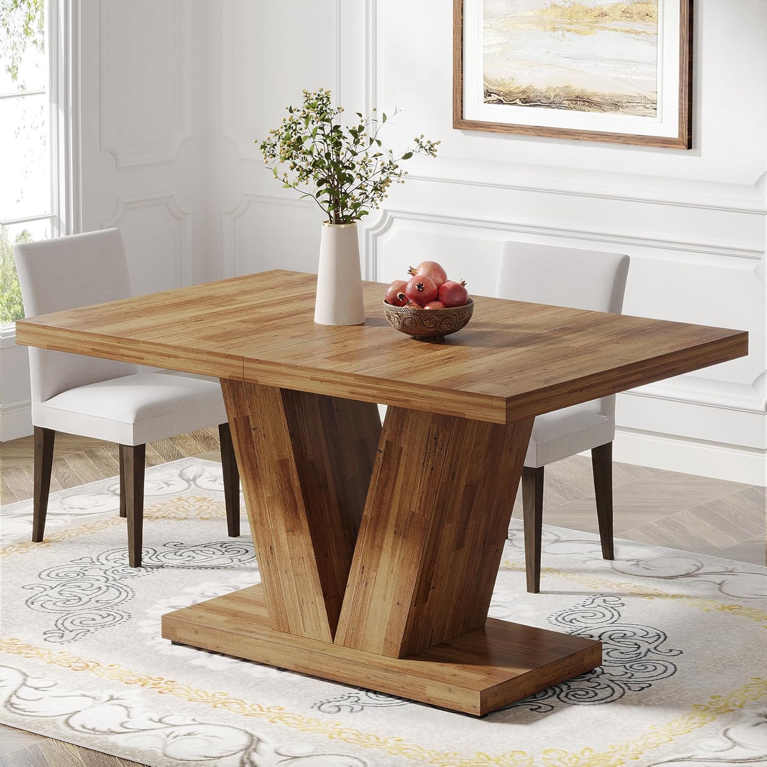 119cm Dining Table, Farmhouse Kitchen Dinner Table with Heavy Duty Pedestal for 4