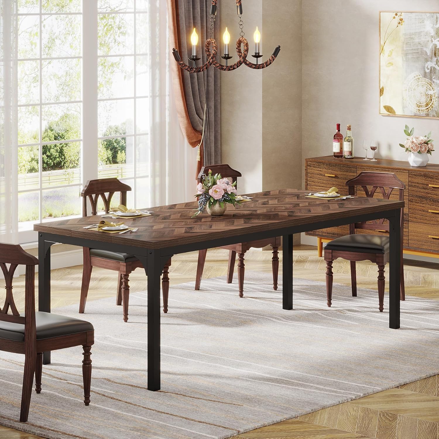 180cm Dining Table, Rectangular Wooden Kitchen Table for 6-8