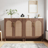 150 CM Sideboard Buffet, Set of 2 Rattan Accent Cabinet with Storage 3