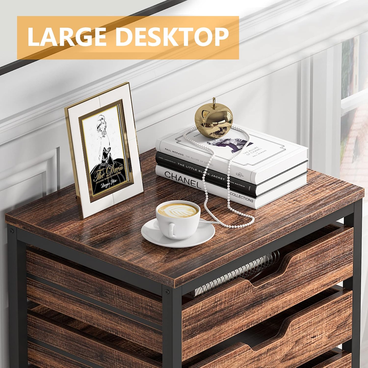 5-Drawer Chest, Industrial Storage Drawer Dresser Cabinet with Wheels