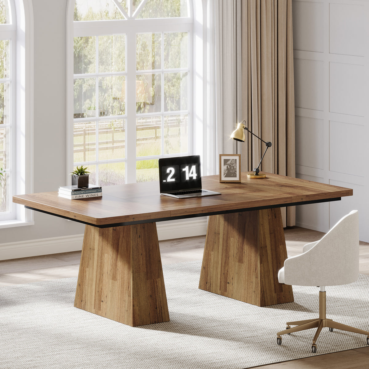 160cm Executive Desk, Modern Study Desk with Sturdy Pedestal for Home Office
