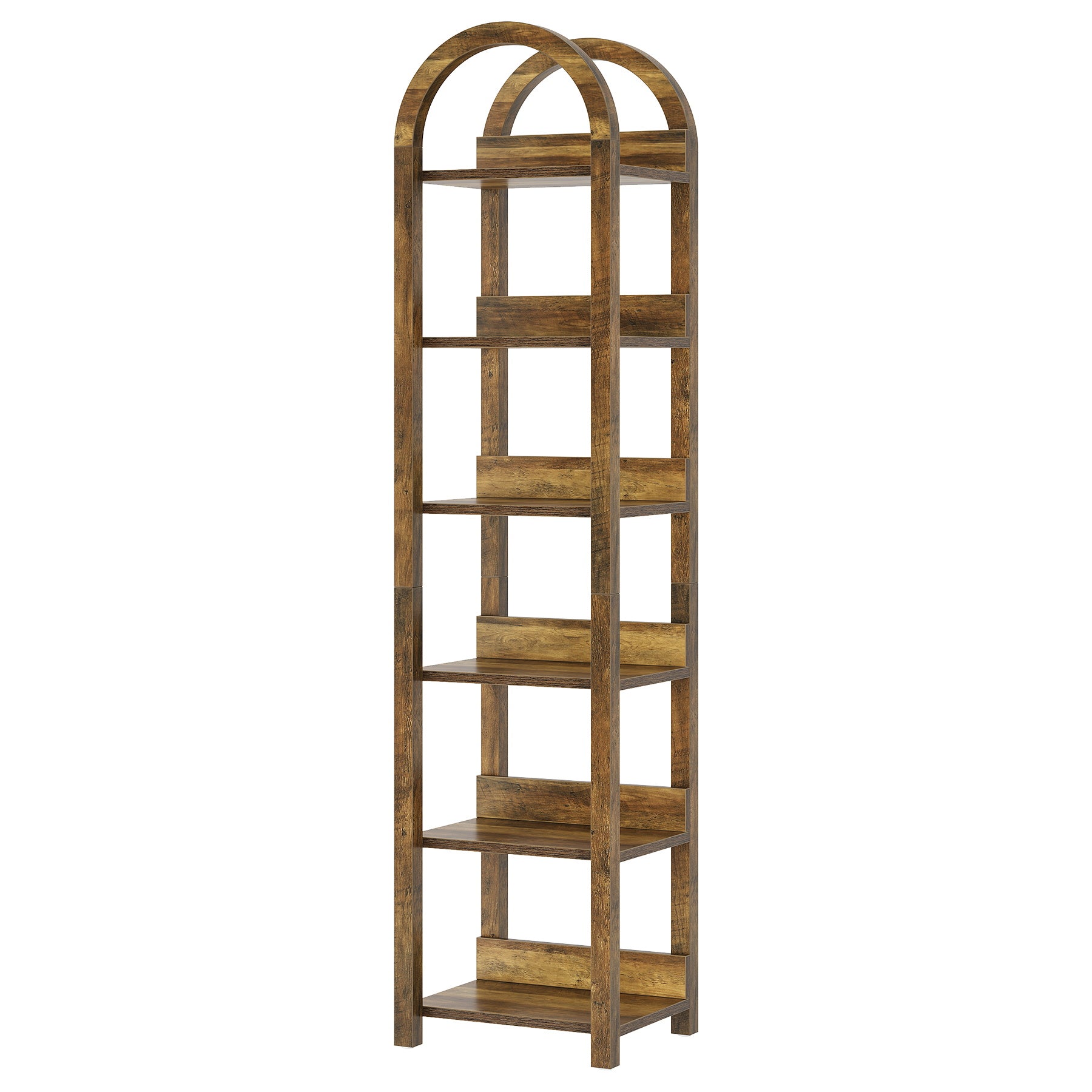 6-Tier Narrow Bookshelf, 180cm Tall Arched Bookcase for Small Spaces, Slim Wooden Display Shelf