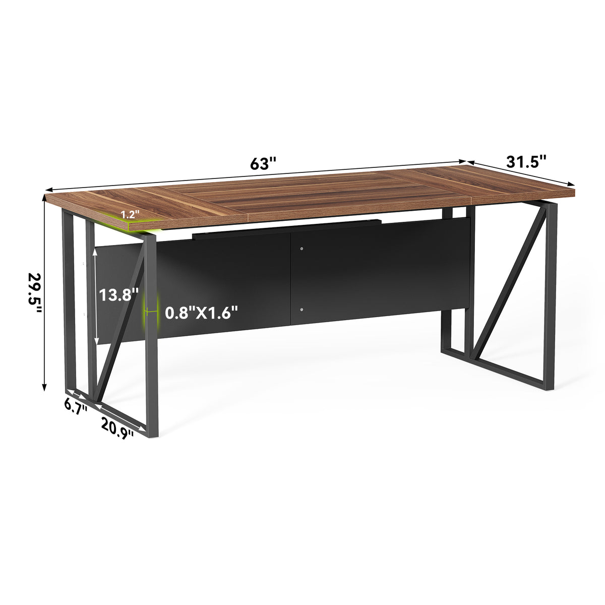 160 cm Computer Desk with Storage Shelf, Rustic Brown Office Desk