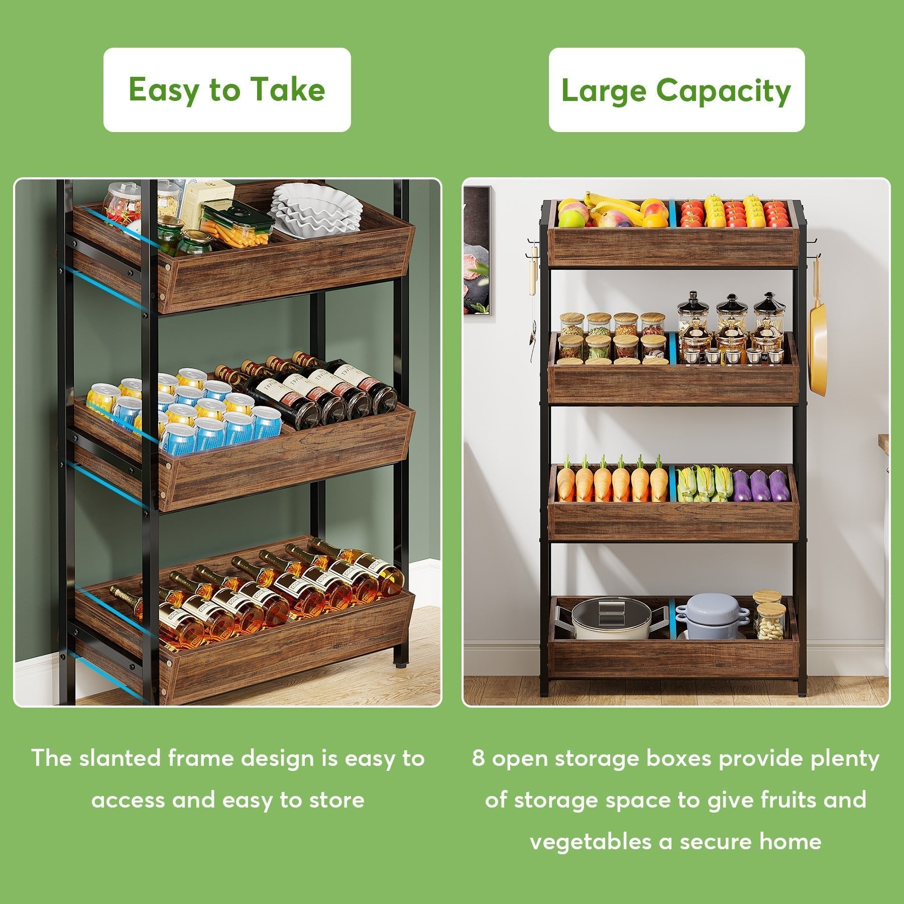 Wood Fruit Vegetable Storage Rack Stand, 4-Tier Storage Organizer Tribesigns