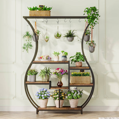 Plant Stand, Vase Shape 6-Tier Plant Display Rack with 10 Hanging Hooks Tribesigns