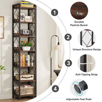 7-Tier Corner Shelf, 78.7" Narrow Bookshelf Corner Bookcase Tribesigns