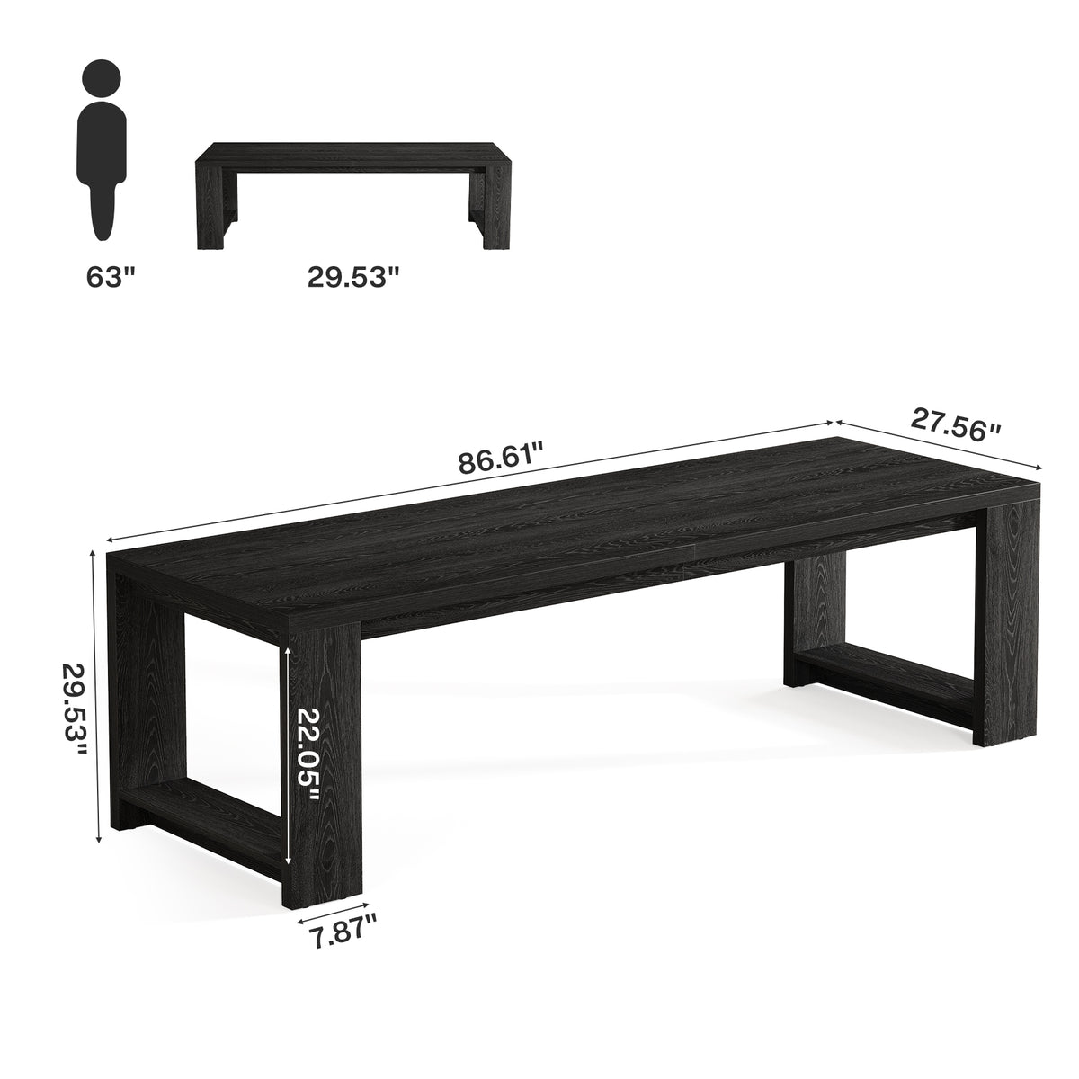 220 cm Desk for Two, Extra Long Double Office Desk with Oak Finish