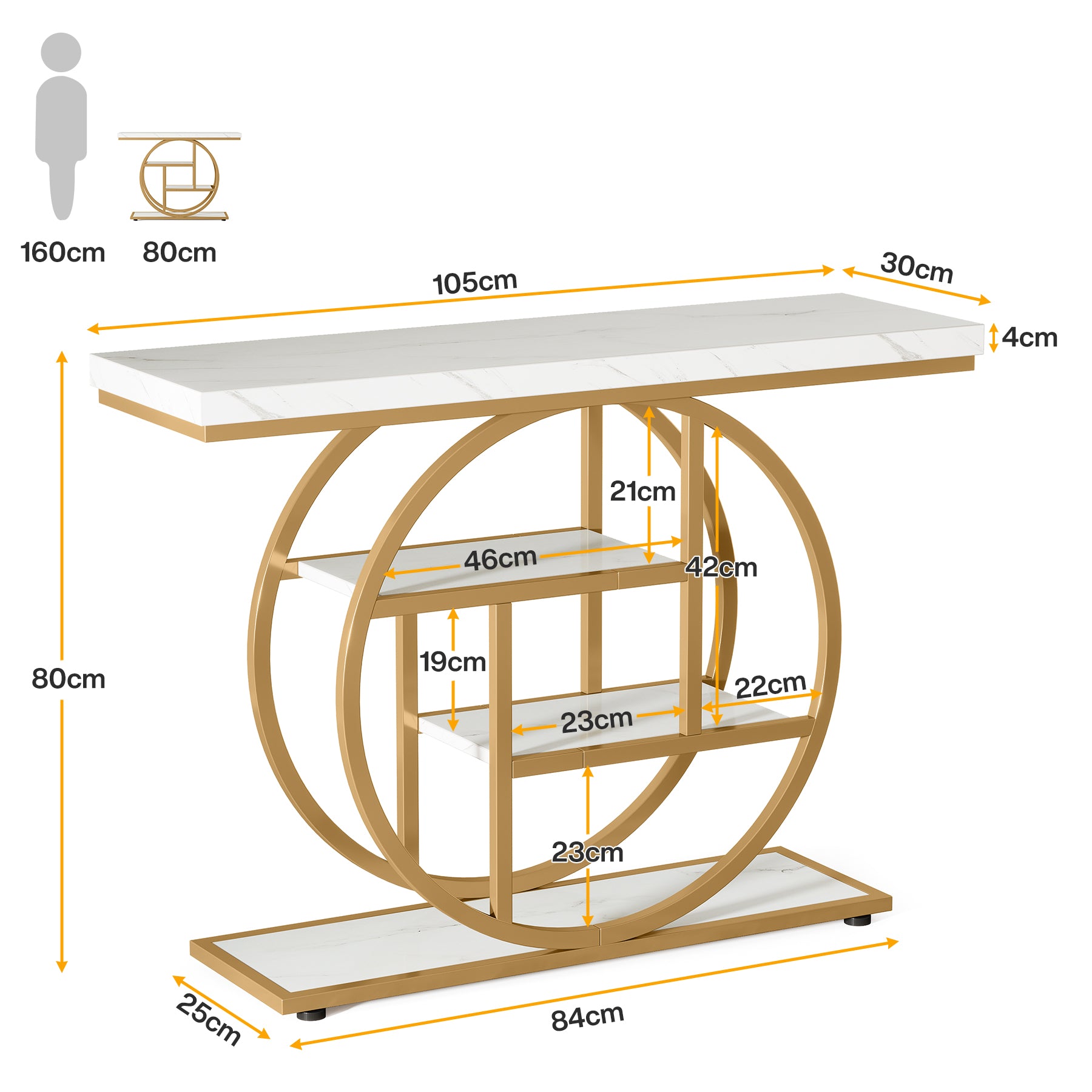 41.3" Console Table, Industrial 4-Tier Sofa Entryway Table with Circle Base