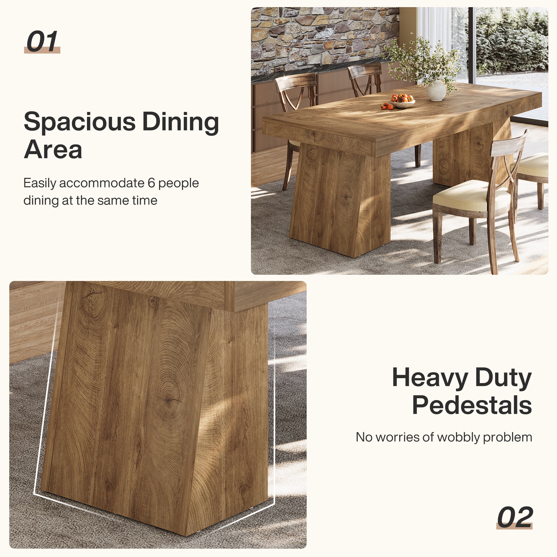 140cm Rectangular Dining Table for 4-6, Kitchen Dinner Table with Sturdy Legs