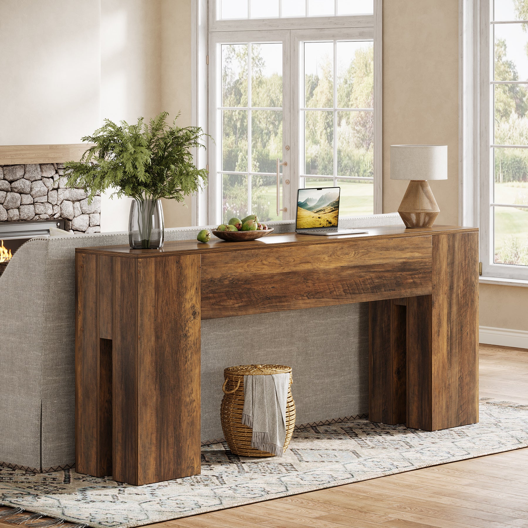 180cm Farmhouse Console Table, Long Sofa Table Behind Couch for Entryway & Hallway