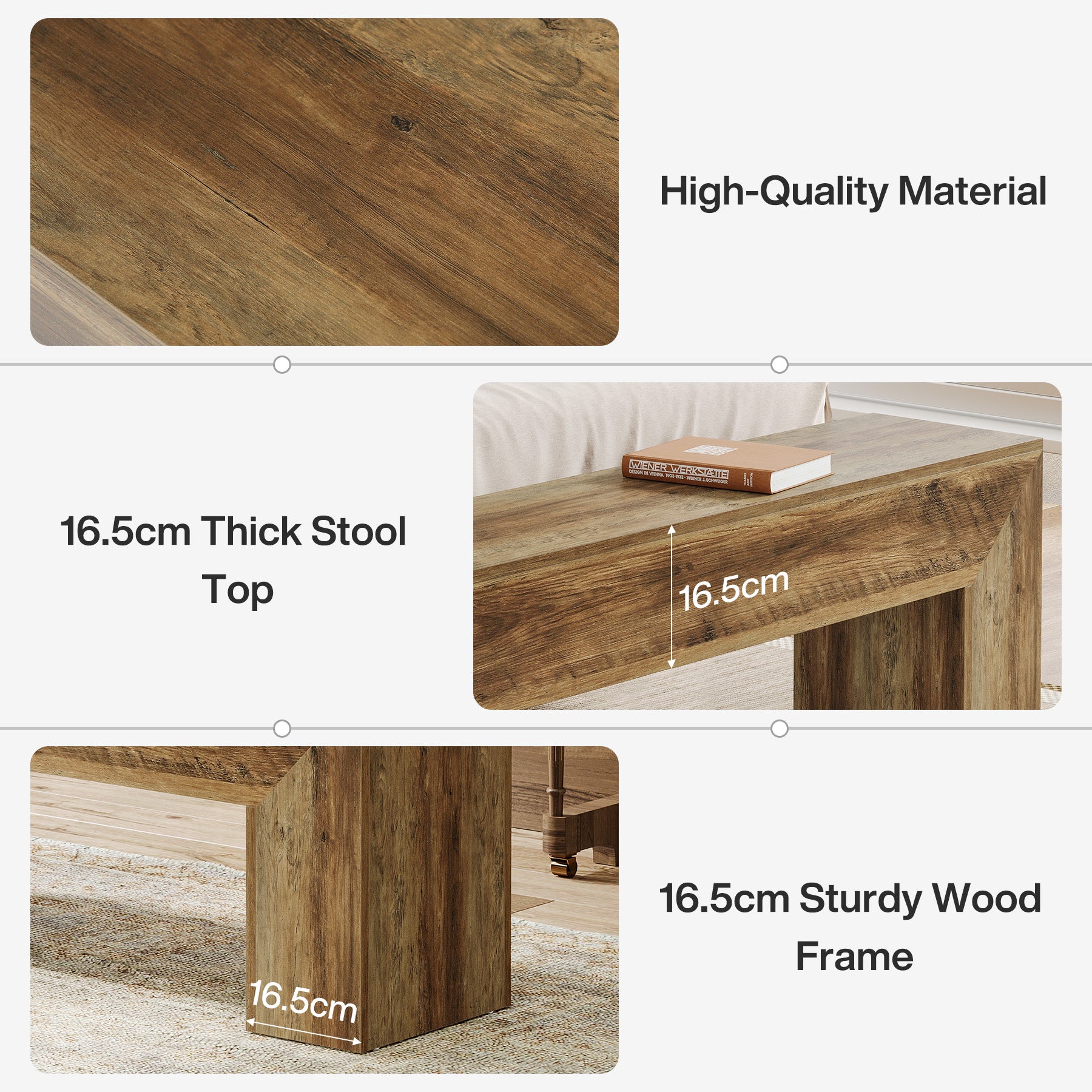 120cm Wooden Entryway Bench Seat, Farmhouse Bench for Bedroom, Living Room & Hallway