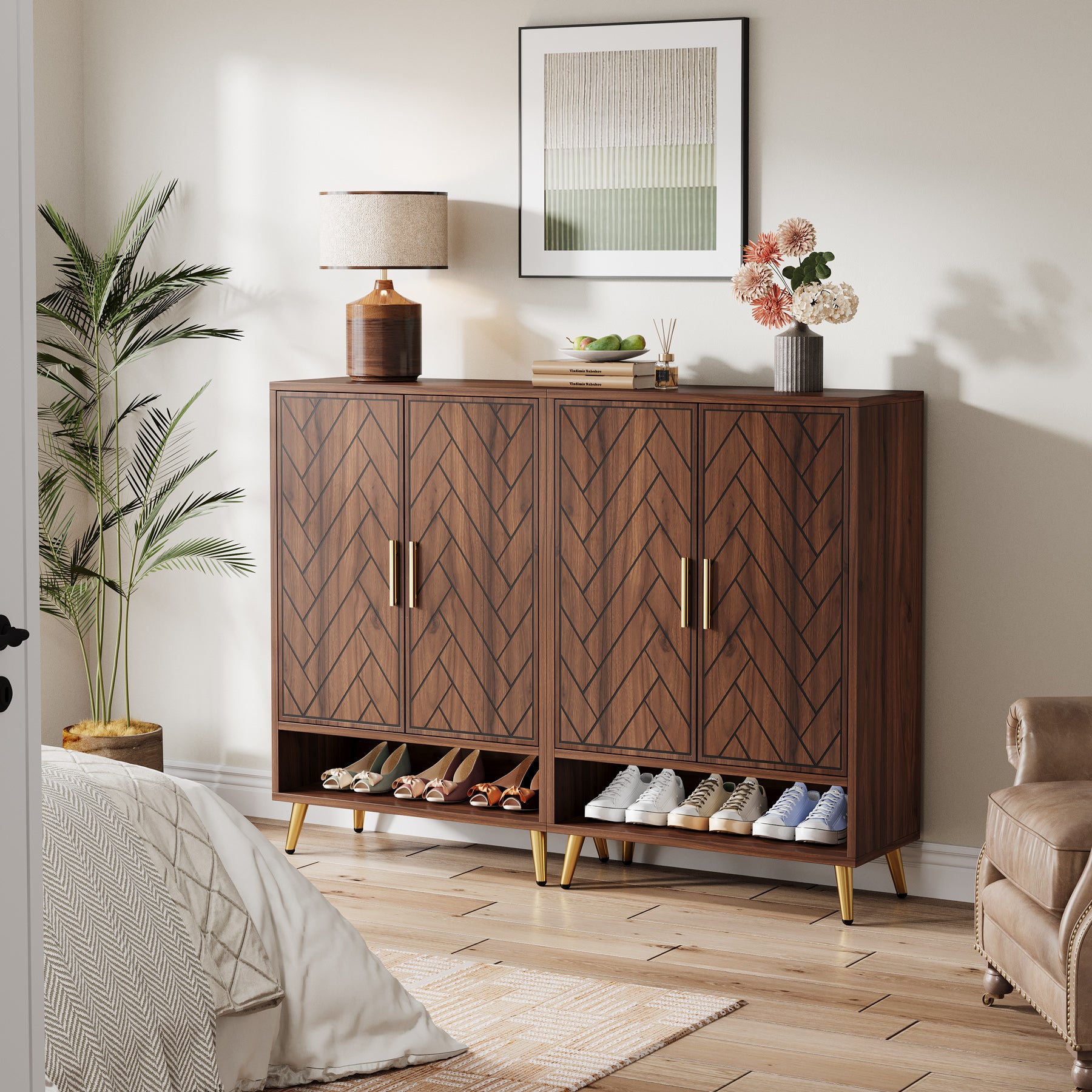 6-Tier Shoe Cabinet with Doors, 18-Pair Wooden Entryway Storage Unit with Adjustable Shelves