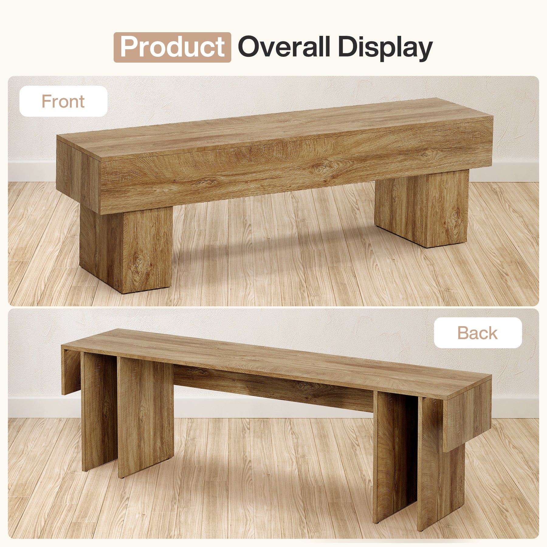 160cm Long Farmhouse Bench, Wooden End of Bed & Entryway Bench for Living Room or Dining Room