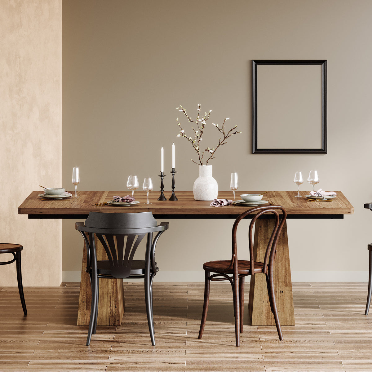 160cm Rectangular Dining Table, Modern Kitchen Table for 4-6 with Sturdy Tapered Wood Legs
