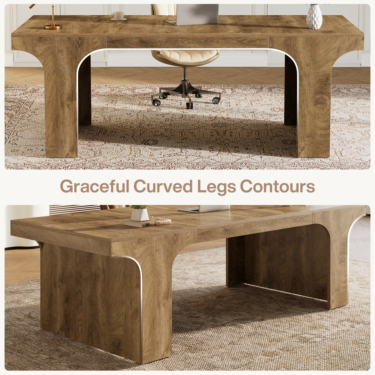 180 cm Office Desk for Two, Modern Wood-Look Work Desk