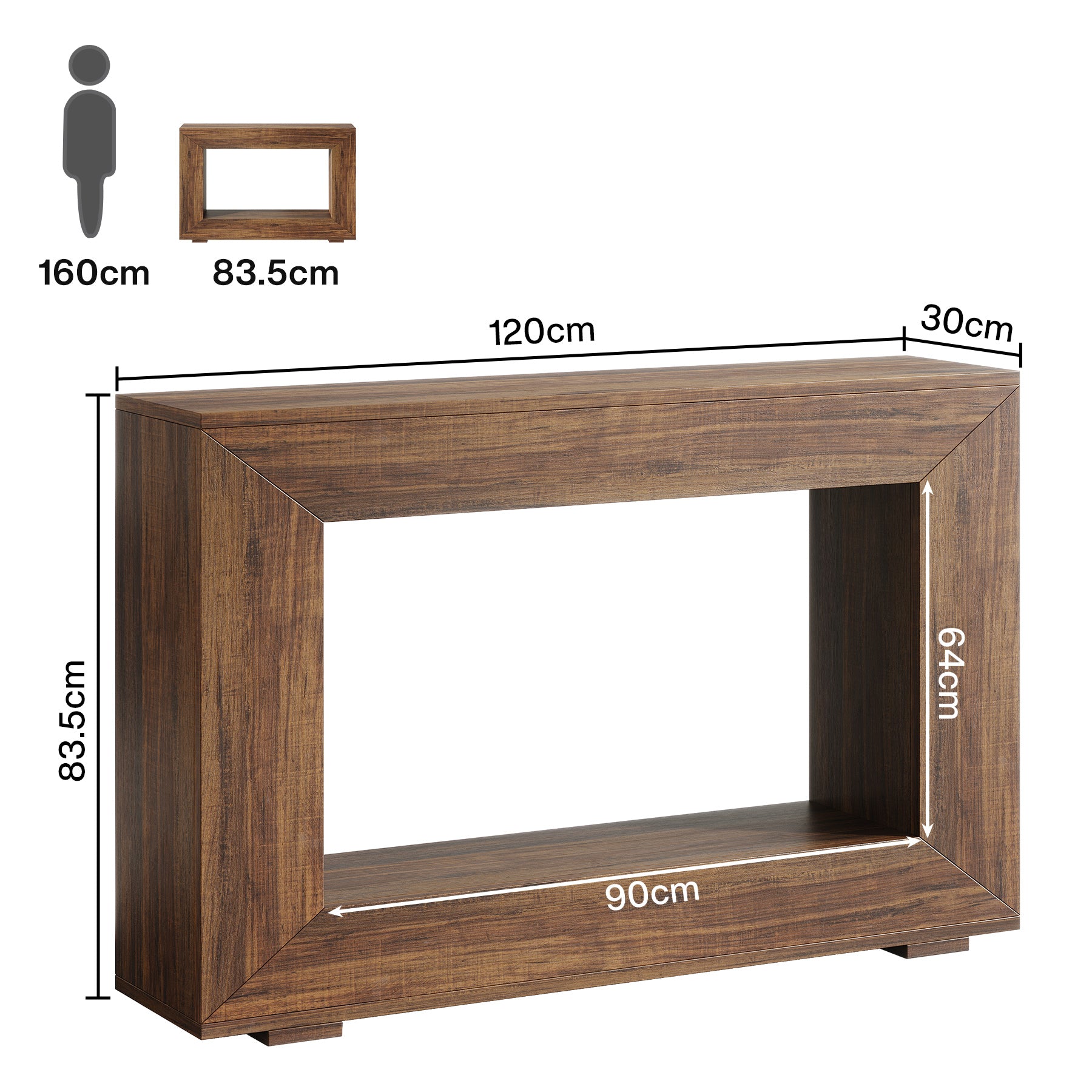 120CM Console Table, Rustic Wooden Sofa Entryway Table with Storage