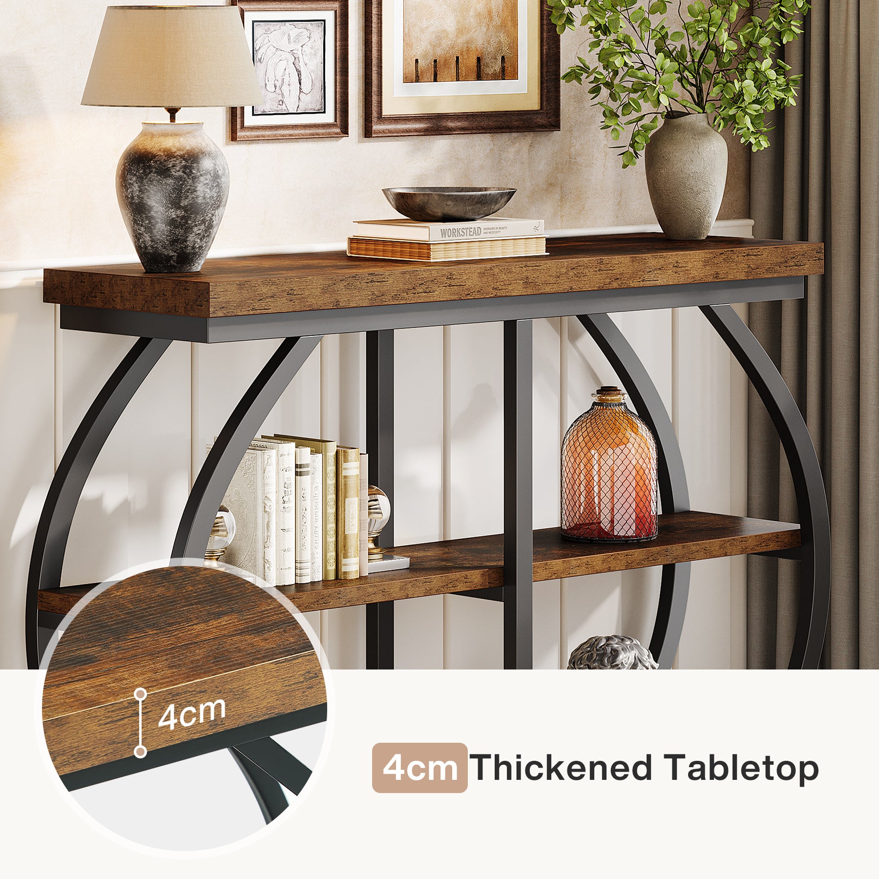 105 cm Industrial 3-Tier Console Table with Metal Frame, Entryway & Hallway Storage Table