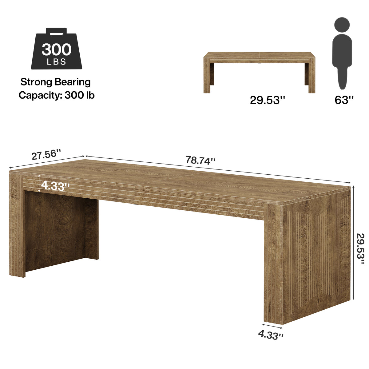 200 cm Double Computer Desk, Rustic Brown Extra-Long Office Desk