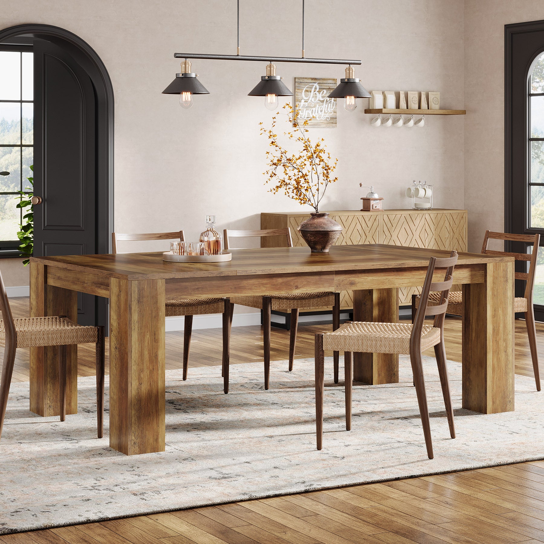 160cm Dining Table, Farmhouse Kitchen Dinner Table for 4-6 People