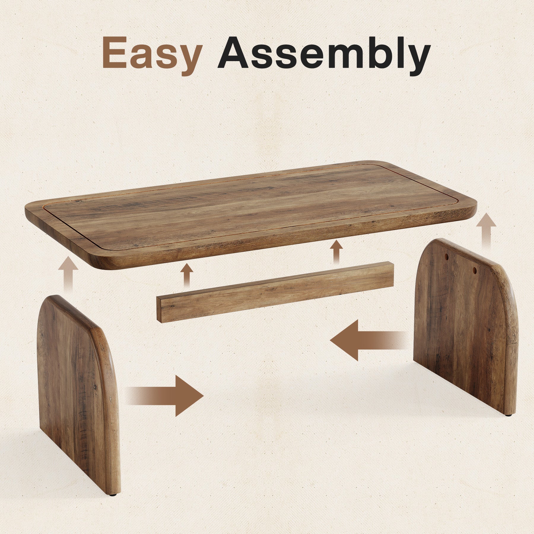 120cm Farmhouse Coffee Table, Rectangular Wooden Centre Table with Rounded Corners